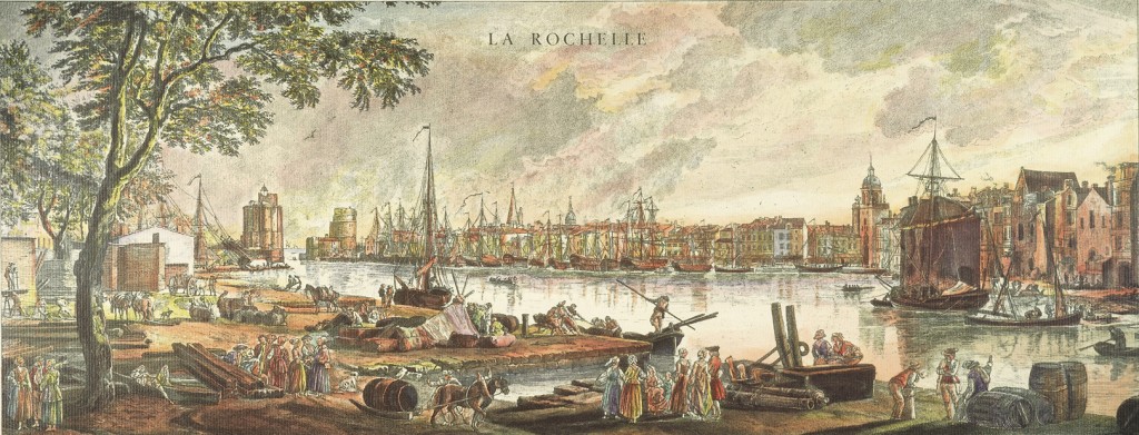 FRANCE: LA ROCHELLE, 1762.  View of the harbor of La Rochelle, France. Copper engraving, 1767, after a painting, 1762, by Joseph Vernet.
